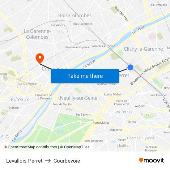 Levallois-Perret to Courbevoie map