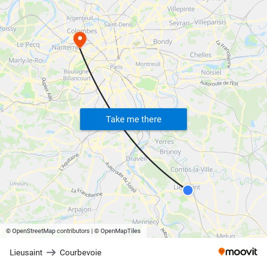 Lieusaint to Courbevoie map