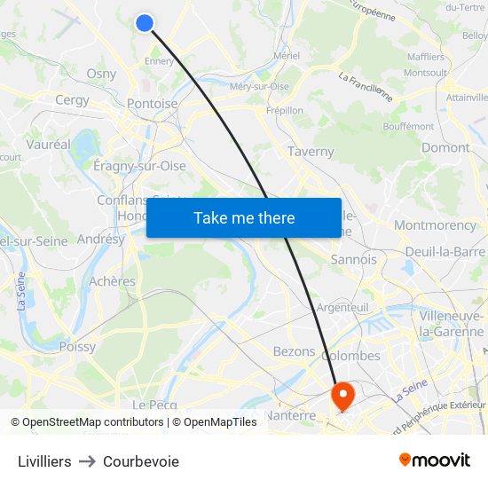 Livilliers to Courbevoie map