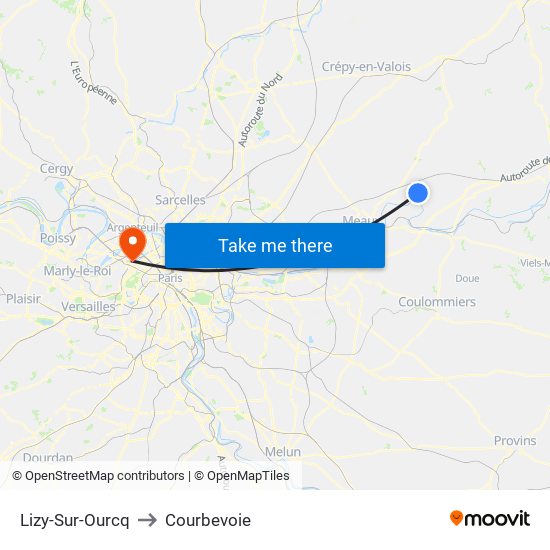 Lizy-Sur-Ourcq to Courbevoie map