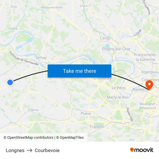 Longnes to Courbevoie map