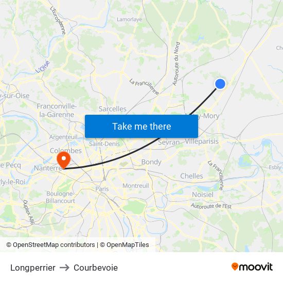 Longperrier to Courbevoie map
