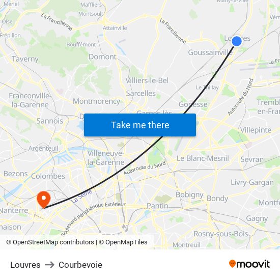 Louvres to Courbevoie map