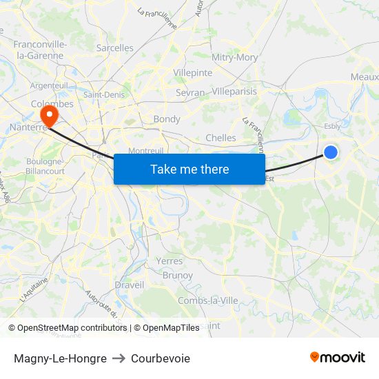 Magny-Le-Hongre to Courbevoie map