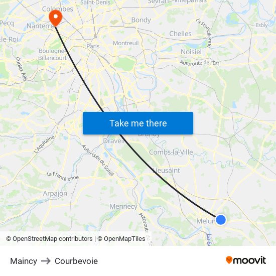 Maincy to Courbevoie map