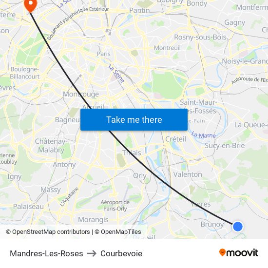 Mandres-Les-Roses to Courbevoie map
