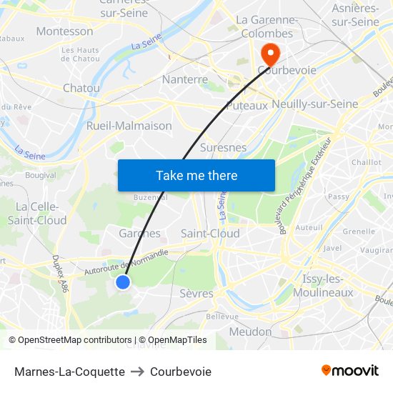 Marnes-La-Coquette to Courbevoie map