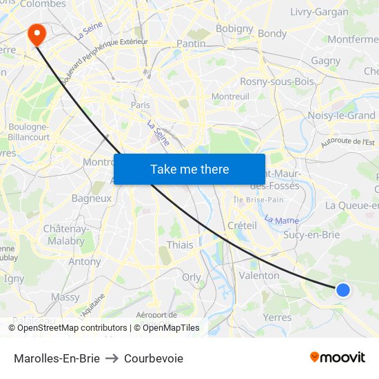 Marolles-En-Brie to Courbevoie map