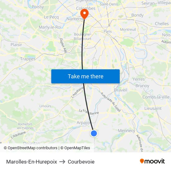 Marolles-En-Hurepoix to Courbevoie map
