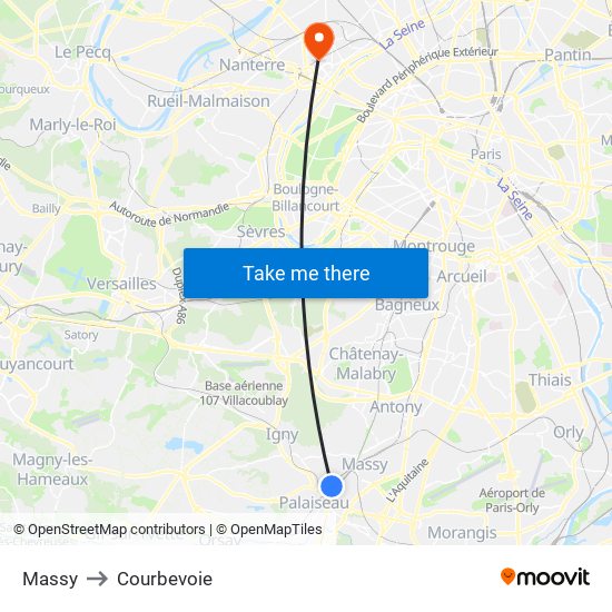Massy to Courbevoie map