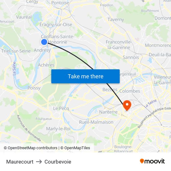 Maurecourt to Courbevoie map