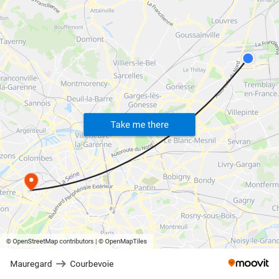 Mauregard to Courbevoie map