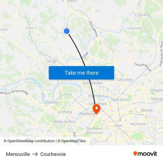 Menouville to Courbevoie map