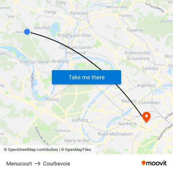 Menucourt to Courbevoie map