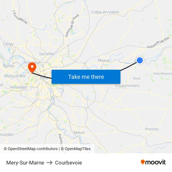 Mery-Sur-Marne to Courbevoie map