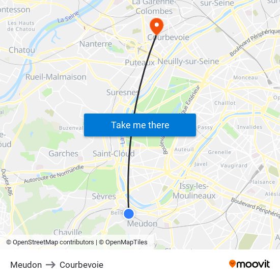 Meudon to Courbevoie map