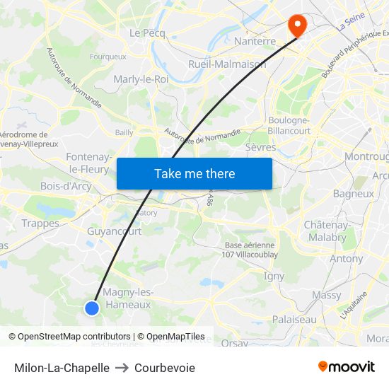 Milon-La-Chapelle to Courbevoie map