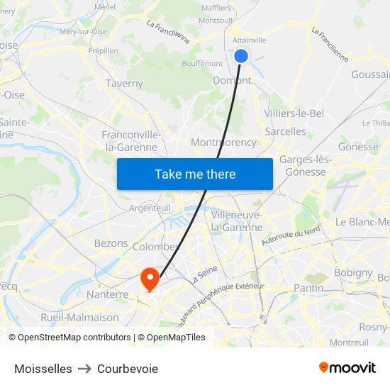 Moisselles to Courbevoie map