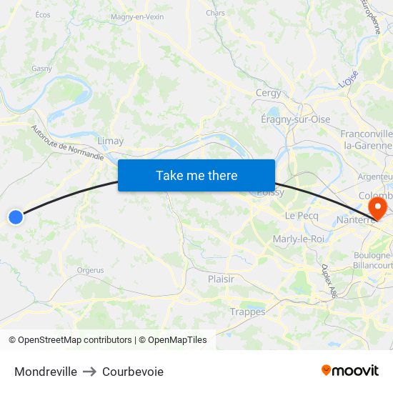 Mondreville to Courbevoie map