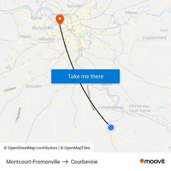 Montcourt-Fromonville to Courbevoie map