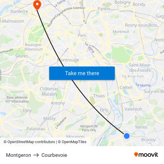 Montgeron to Courbevoie map