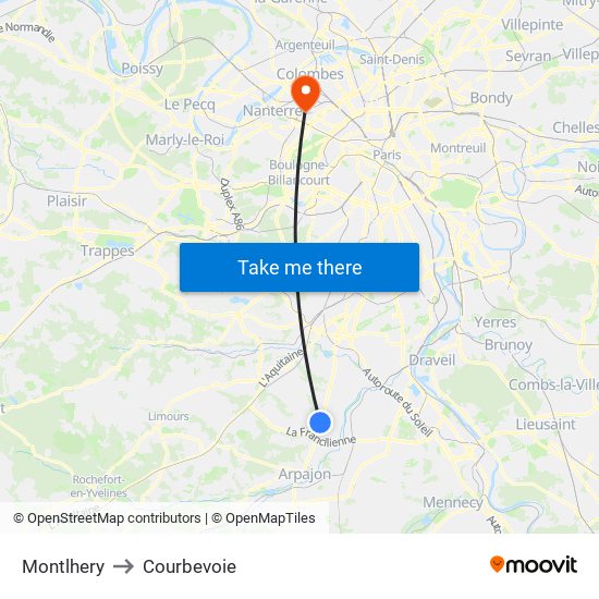 Montlhery to Courbevoie map