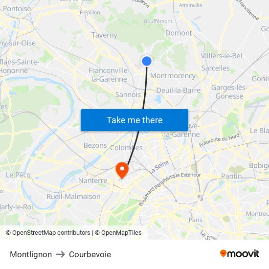 Montlignon to Courbevoie map
