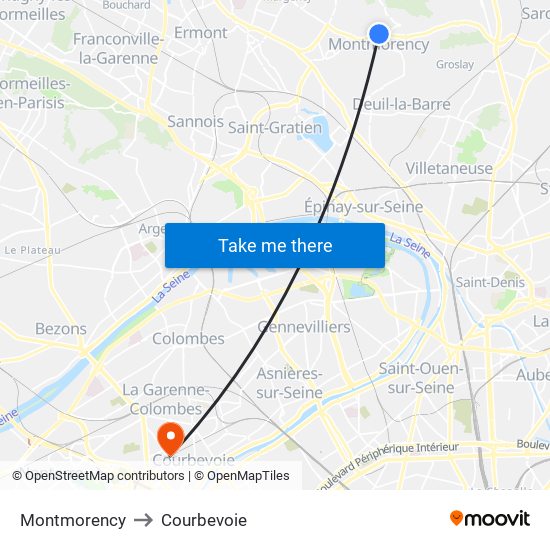 Montmorency to Courbevoie map