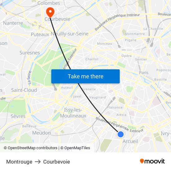 Montrouge to Courbevoie map
