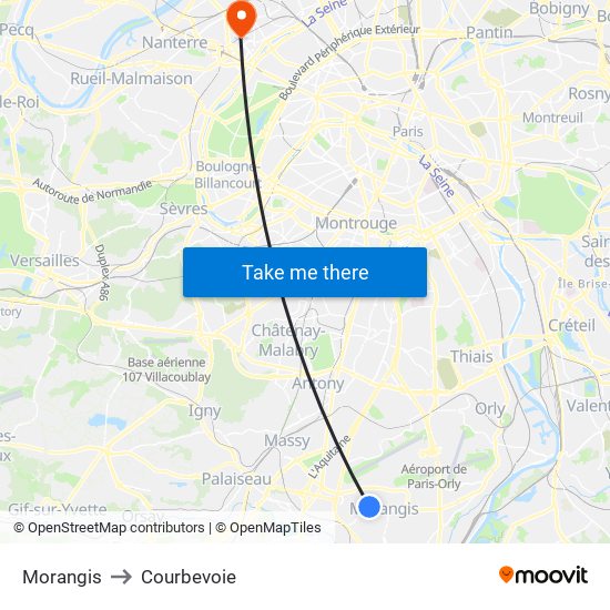 Morangis to Courbevoie map
