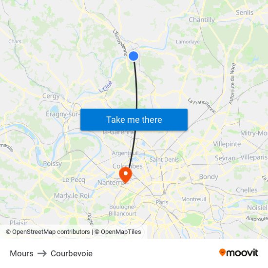 Mours to Courbevoie map