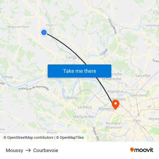Moussy to Courbevoie map