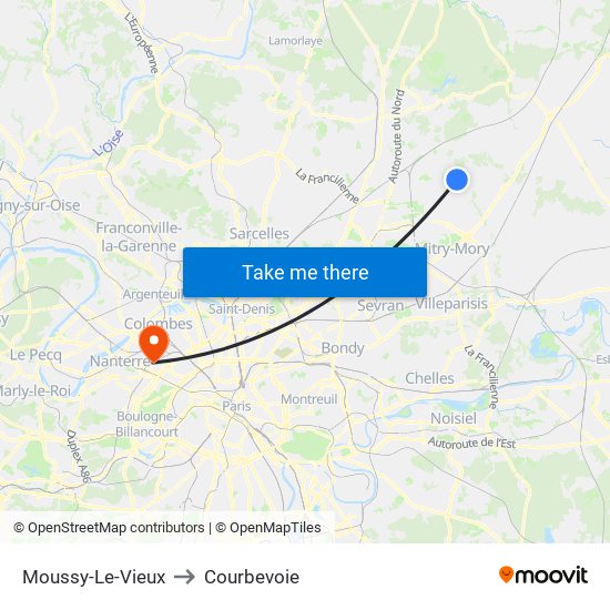 Moussy-Le-Vieux to Courbevoie map