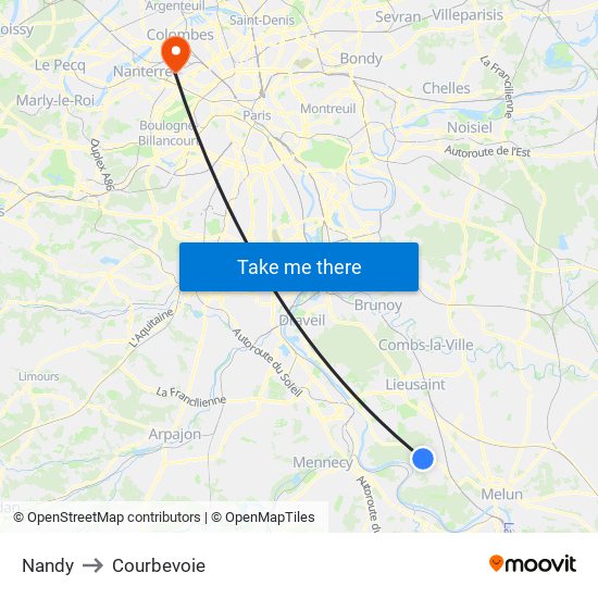 Nandy to Courbevoie map