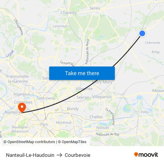 Nanteuil-Le-Haudouin to Courbevoie map