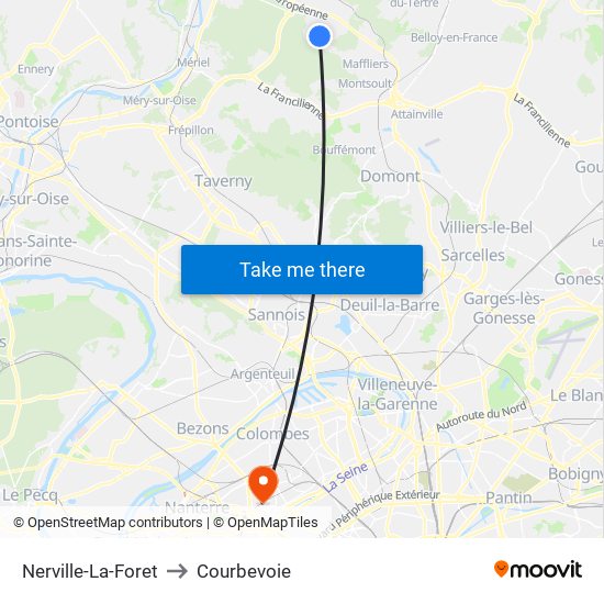 Nerville-La-Foret to Courbevoie map