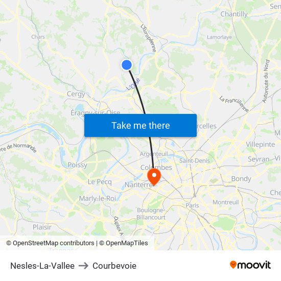 Nesles-La-Vallee to Courbevoie map
