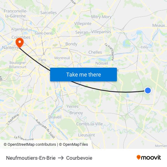 Neufmoutiers-En-Brie to Courbevoie map