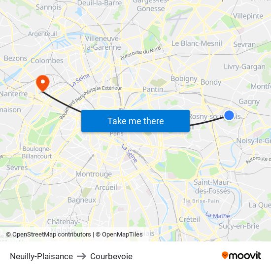 Neuilly-Plaisance to Courbevoie map