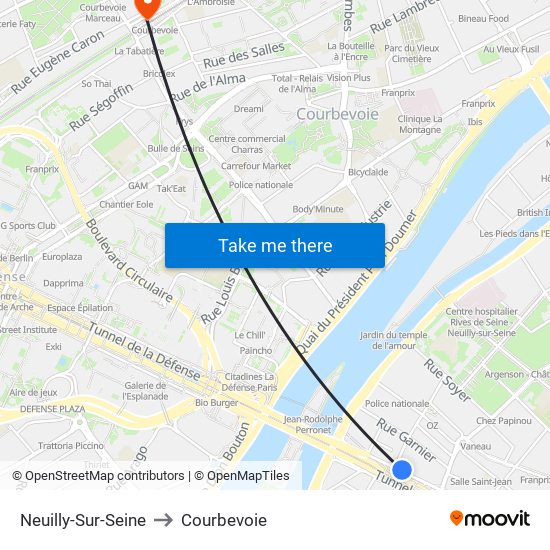 Neuilly-Sur-Seine to Courbevoie map