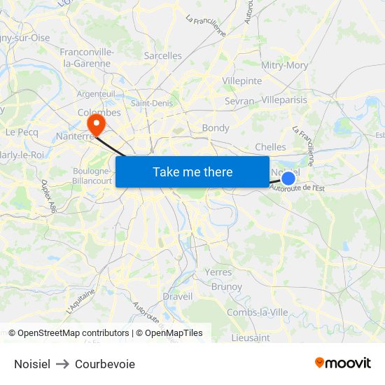 Noisiel to Courbevoie map
