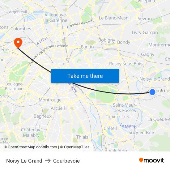 Noisy-Le-Grand to Courbevoie map