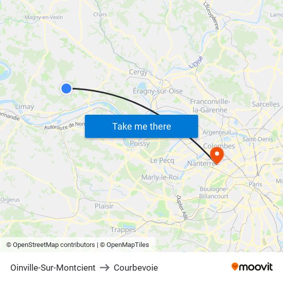 Oinville-Sur-Montcient to Courbevoie map