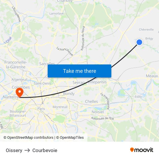 Oissery to Courbevoie map
