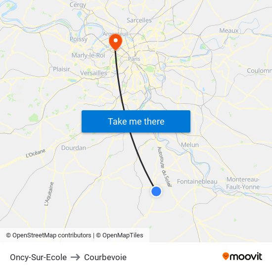 Oncy-Sur-Ecole to Courbevoie map