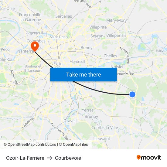 Ozoir-La-Ferriere to Courbevoie map