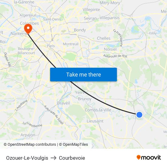 Ozouer-Le-Voulgis to Courbevoie map