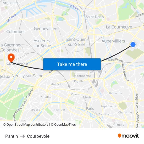 Pantin to Courbevoie map