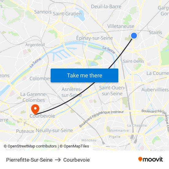 Pierrefitte-Sur-Seine to Courbevoie map