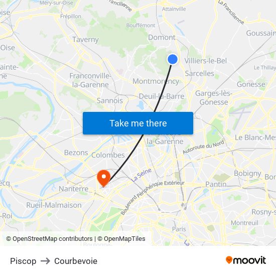 Piscop to Courbevoie map
